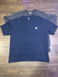 Carhartt Men’s XL Workwear Pocket T-Shirt 2 Pack Navy Blue & Heather Gray 100% C - Picture 1 of 6