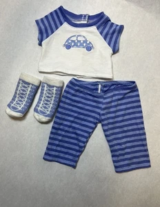 American Girl zickig Baby Zwilling Junge blau Auto Pyjama Nacht Outfit Schlafanzug Socken - Bild 1 von 14