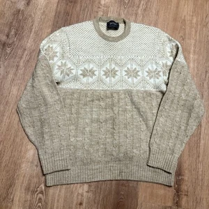 Vintage Jantzen Beige Cream Fair Isle Cable Knit Ski Sweater Men’s Medium - Picture 1 of 8