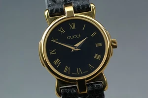 [N MINT] Vi ntage Gucci 3400L gold plated Black Dial Qz Women's Watch Swiss Made - Picture 1 of 11