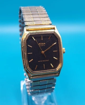 Винтажные золотистые черные аналоговые кварцевые часы унисекс Acqua Timex 28 мм WR - Изображение 1 из 4