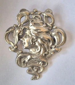 Vintage Jugendstil Mädchen Brosche - Bild 1 von 4