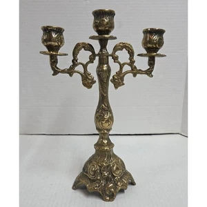 Antiker dekorativer verzierter Kerzenleuchter aus massivem Messing Vintage  - Bild 1 von 4