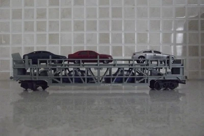 TRI-ANG R342 CARTANSPORTER AND 5 CARS IN GREY 00 GAUGE VERY GOOD CONDITION. - Image 1 of 4