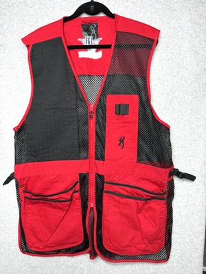 Browning Shooting Vest Mens 2XL Red Black Mesh Pockets Clay Trap Skeet Range - Image 1 of 4