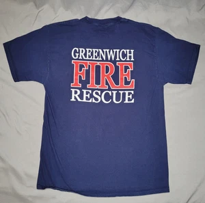 Greenwich Fire Rescue Shirt Mens Large Navy Blue Firefighter Graphic Hanes Tee - Picture 1 of 15