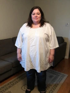 JM Damen Gr. 3X Rundhals Pullover Oberteil, weiß, Knopfleiste hinten am Ausschnitt. NS-18 - Bild 1 von 8