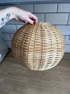 True Vintage Mid Century Rattan Wicker Globe  Lamp Light Shade Retro Boho 1970s - Picture 1 of 7