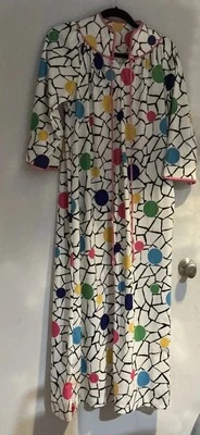 Vestido vintage años 70 Evelyn Pearson blanco puntos brillantes HouseCoat cremallera abrigo X-sm Foto 1 de 4