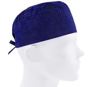 Scrub cap men, surgical hat, nurse cap, scrub hats, royal blue check or cap - Picture 1 of 3