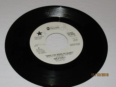 Don Everly: Since You Broke My Heart / Deep Water / 45 Rpm 1977 Promo / EX Foto 1 de 2