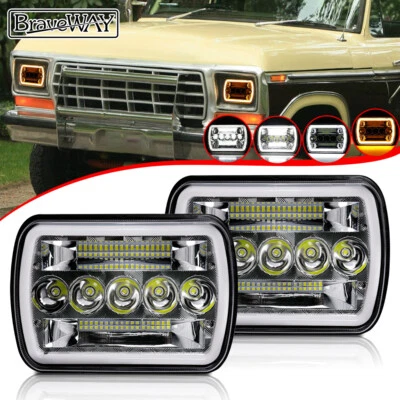 Pair 7x6" Led Headlights Hi/Lo Beam DRL For 1978-1986 Ford F-150 F-250 F-350 - Image 1 of 4