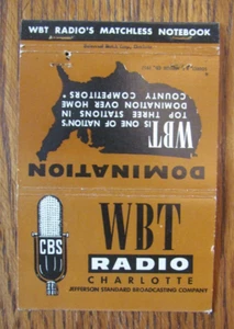 CUBIERTA DE MATCHBOOK DE ESTACIÓN DE RADIO WBT: CHARLOTTE, NC CUBIERTA VACÍA -A14 - Imagen 1 de 2