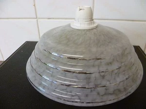 A VINTAGE, FRENCH ART DECO STYLE, GREY SPATTER GLASS PENDANT LIGHT FITTING - Picture 1 of 7