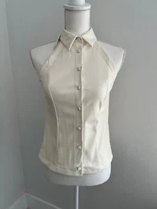 Drew Cream Vegan gilet smanicato ecopelle colletto abbigliamento da lavoro sera nuovo con etichetta XS - Foto 1 di 8