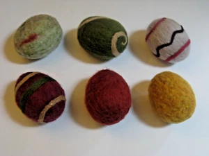 Primitive Spring Easter Felted Wool Eggs SIX | 3" tall x 2.5" wide - Picture 1 of 2