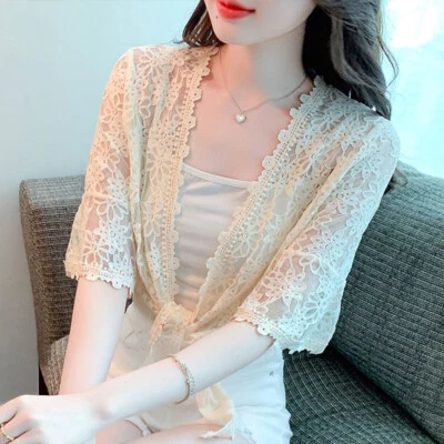 Lady Lace Wrap Coat Short Jacket Half Sleeve Cardigan Sun Protection Elegant New - Image 1 of 4