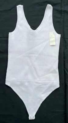 Body sin mangas ABERCROMBIE & FITCH blanco elevado tejido acanalado cuello en V para mujer L NUEVO Foto 1 de 4