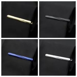4 Pack Men Elegant Striped Pinch Clasps Metal Tie Clips Necktie Bar With Box - Picture 1 of 7
