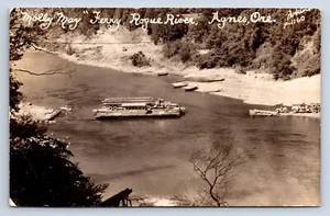 Camion vintage RPPC Agnes o tronchi di tronchi sul traghetto Molly May Rogue River U6 - Foto 1 di 2