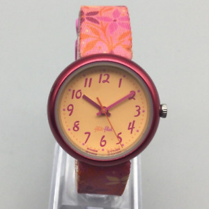 Flik Flak Swatch Watch Kids 32mm Orange Pink Floral Band Swiss Made New Battery
