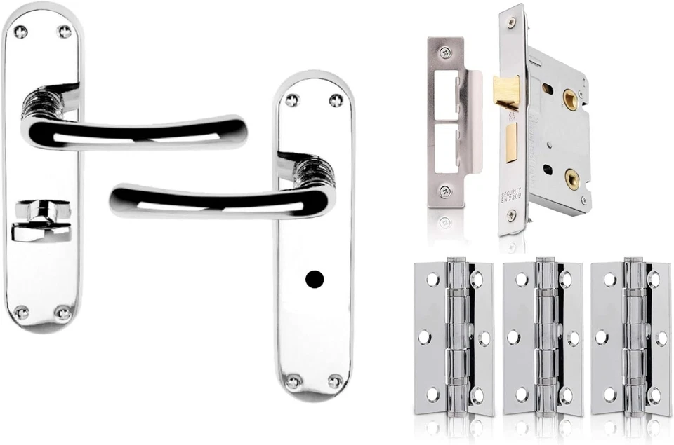 Clara Premium Designer Bathroom Door Handle Pack (With 3" Lock and 3 Hinges) - Image 1 of 4