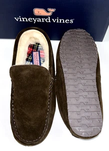VINEYARD VINES Size 10 Men's Slipper MOC Brown Suede PEAKS Shearling NEW - Picture 1 of 6