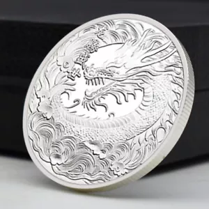 Medalla de regalo artesanal de metal dragón chino chapada en plata adorno moneda coleccionables - Imagen 1 de 12