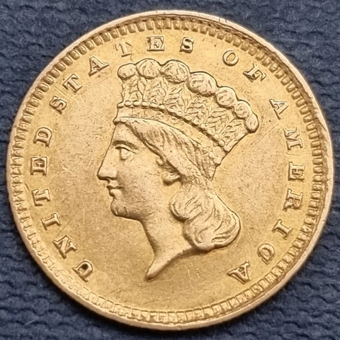 1885 One Dollar Gold $1 Indian Princess Head XF - AU engraved Crane Boy #34494 Cover