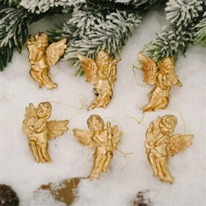 Christmas Tree Decorations Xmas Decor Pack of 6 Gold-Silver Angel - Picture 1 of 15