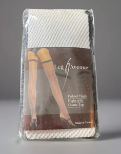 LEG AVENUE FISHNET THIGH HIGHS WITH ELASTIC TOP WHITE 9031 - Picture 1 of 2