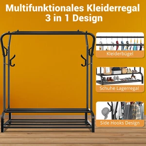 LOEFME Klappbar Schwerlast Kleiderständer Garderobenständer mit Schuhregalen Neu - Bild 1 von 16