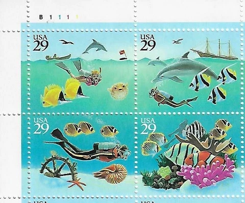 US Wonders of the Sea 29c stamp Plate Block of 4 Scott #2863-2866 Cover