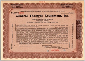 Allgemeine Theaterausrüstung 1929 braunes Exemplar Stockzertifikat Film Film - Bild 1 von 2
