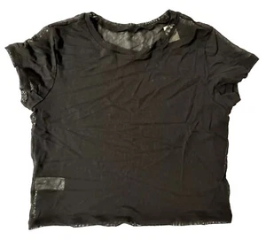 Top Aerie Pequeño S/P Manga Corta Recortado Crew Negro Transparente Nuevo con Etiquetas - Imagen 1 de 4