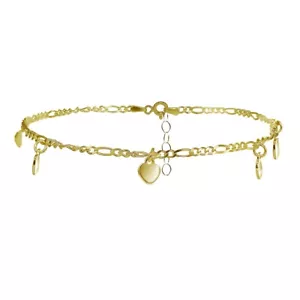 Gelbgold geblitzt 925 Silber Figarokette Fußkettchen mit baumelnden Herz Charms - Bild 1 von 3