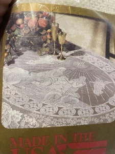 Fabric Lace Tablecloth Christmas Holy Nativity Holiday Oval 60" x 86" NOS NEW - Picture 1 of 6