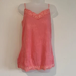 Y2K Moa Moa Pink Tank Top Cami XL Lace Sequins Coquette Fairy USA - Picture 1 of 12