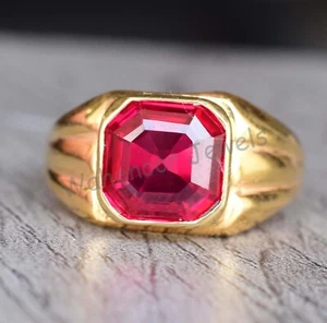 Natural Red Ruby Asscher 925 Sterling Silver Ring Vintage Look For Men Certified - Picture 1 of 11