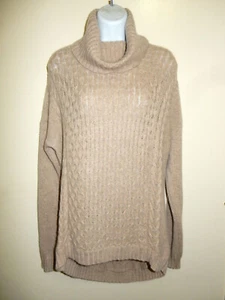 Qi 100% CACHEMIRA BEIGE CLARO CAPUCHA CUELLO MANGAS LARGAS CABLE TEJIDO TÚNICA M/L - Imagen 1 de 12