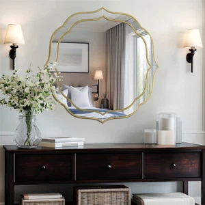 Golden Edged Trim Wall Mirror Decorative Mirror for Bedroom Bathroom Living Room - Picture 1 of 15