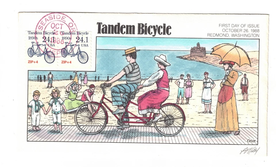 1988 Collins Signed Cachet FDC 24.1c Tandem Bicycle - Image 1 of 1