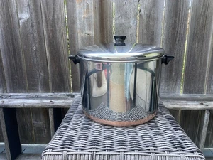 Revere Ware Pentola Stock 16 Qt Fondo Rame Acciaio Inox con Coperchio Roma NY USA 79 - Foto 1 di 24