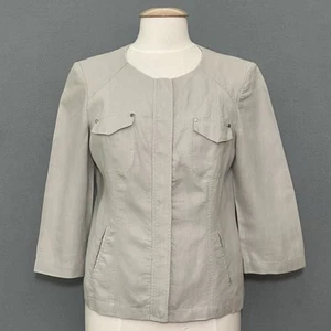 Chicos Womens Jacket 0 XS Silver Gray 100% Linen Hidden Zip Classic Work Office - Picture 1 of 12