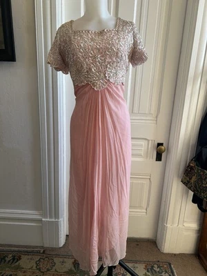 Vestido vintage años 60 70 Emma Domb rosa lentejuelas cuentas con capas de gasa talla M Foto 1 de 4
