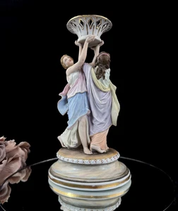Antike NH Porzellan Figur Kerzenhalter Neoklassizistisch zwei griechische Göttinnen - Bild 1 von 22