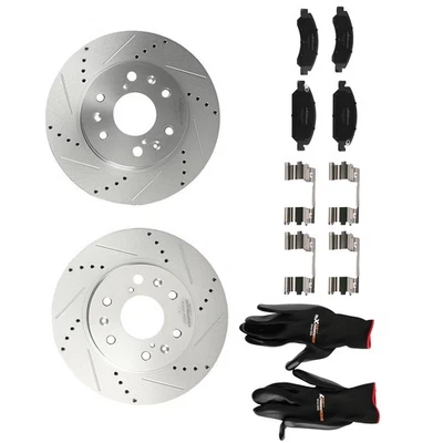 Juego de rotores de freno delanteros perforados y pastillas de cerámica para Chevrolet Suburban 2015-2020 Foto 1 de 4