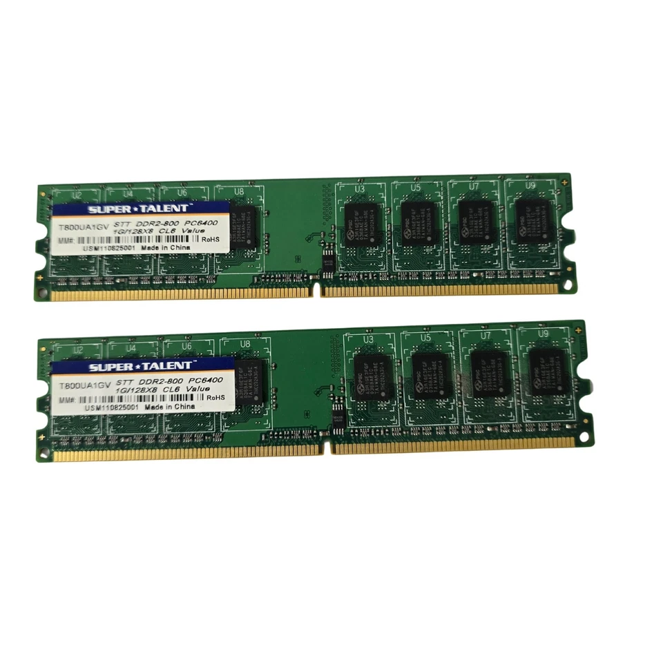 TWO SUPER TALENT DDR2-800 PC6400 1GB/128×8 CL - Image 1 of 1