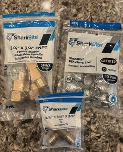 SharkBite Pex Accesorios 3/4 Lote de 2, Abrazaderas, Camiseta, Adaptador Hembra, Totalmente Nuevo - Imagen 1 de 4