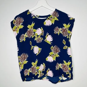 Leonard St Size 8 Blue Green White Floral Beetle Print Blouse Viscose  - Picture 1 of 6